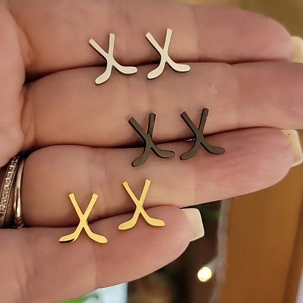 Hockey Stick Stud Earrings, Choice of Color